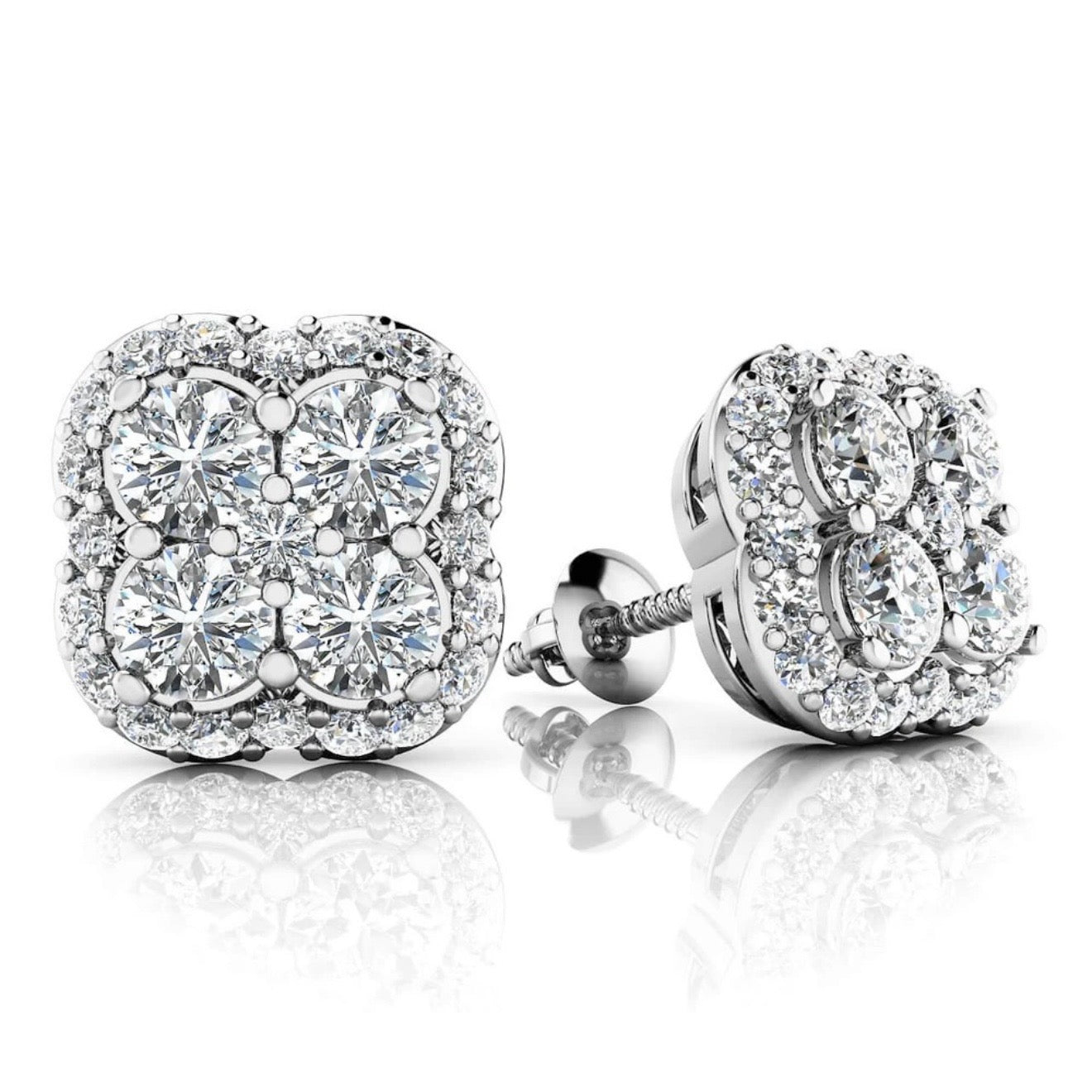 Lucky In Love Designer Stud Earrings- Choice of Natural or Lab Diamonds-.69ct to 1.03ct Total Weight - Lab or Natural