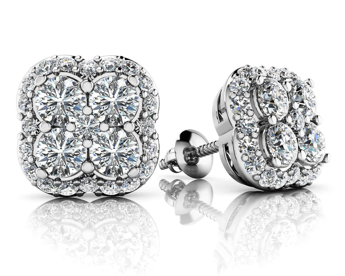 Lucky In Love Designer Stud Earrings- Choice of Natural or Lab Diamonds-.69ct to 1.03ct Total Weight - Lab or Natural
