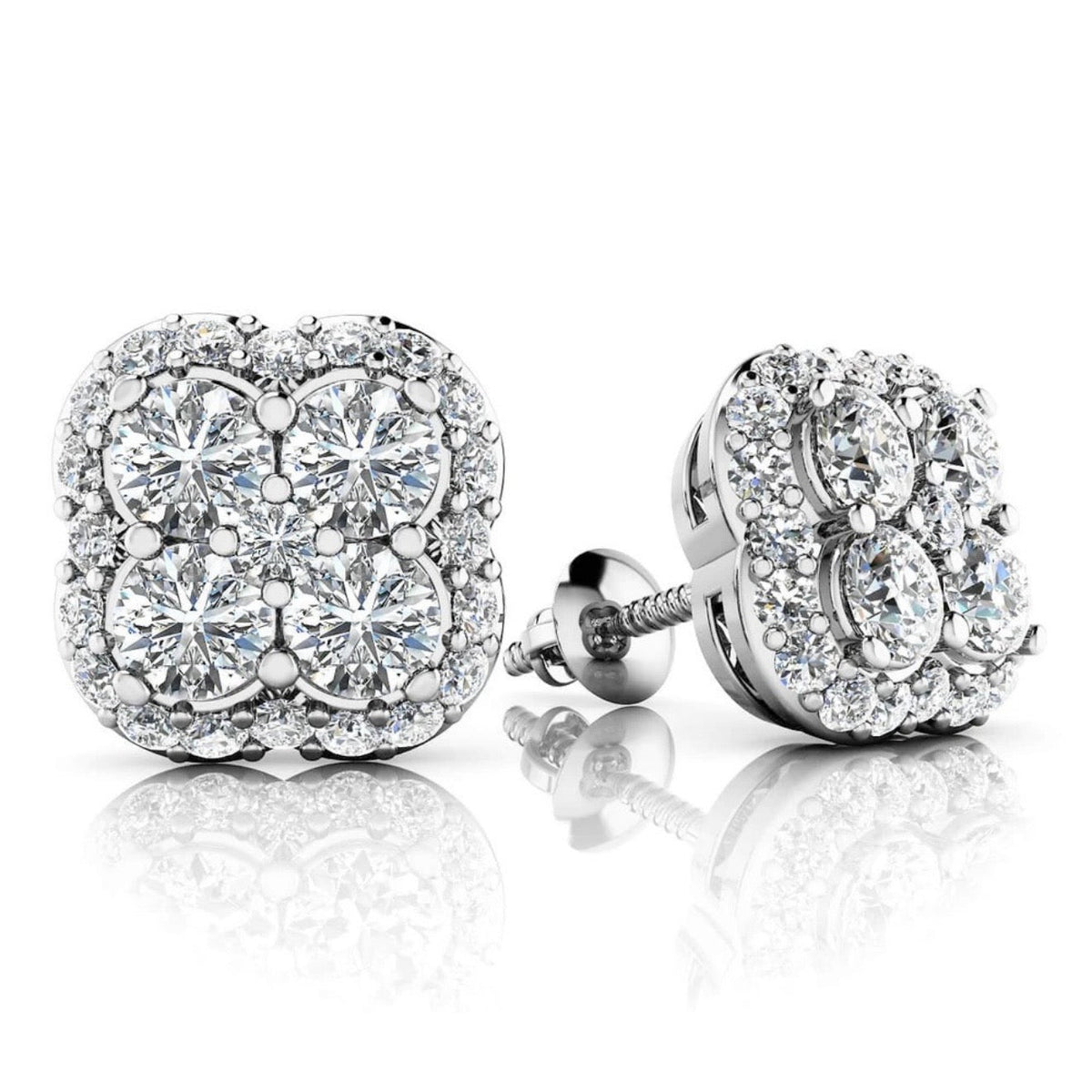 Lucky In Love Designer Stud Earrings- Choice of Natural or Lab Diamonds-.69ct to 1.03ct Total Weight - Lab or Natural
