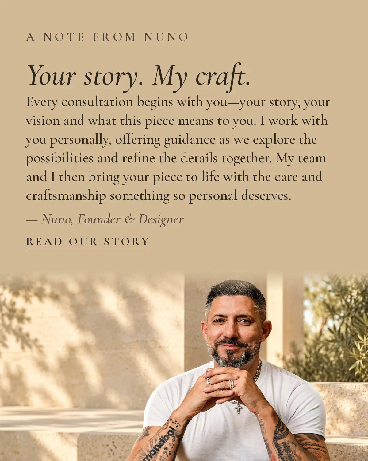 A note from Nuno, founder and designer of diamondboi: Your story. My craft.