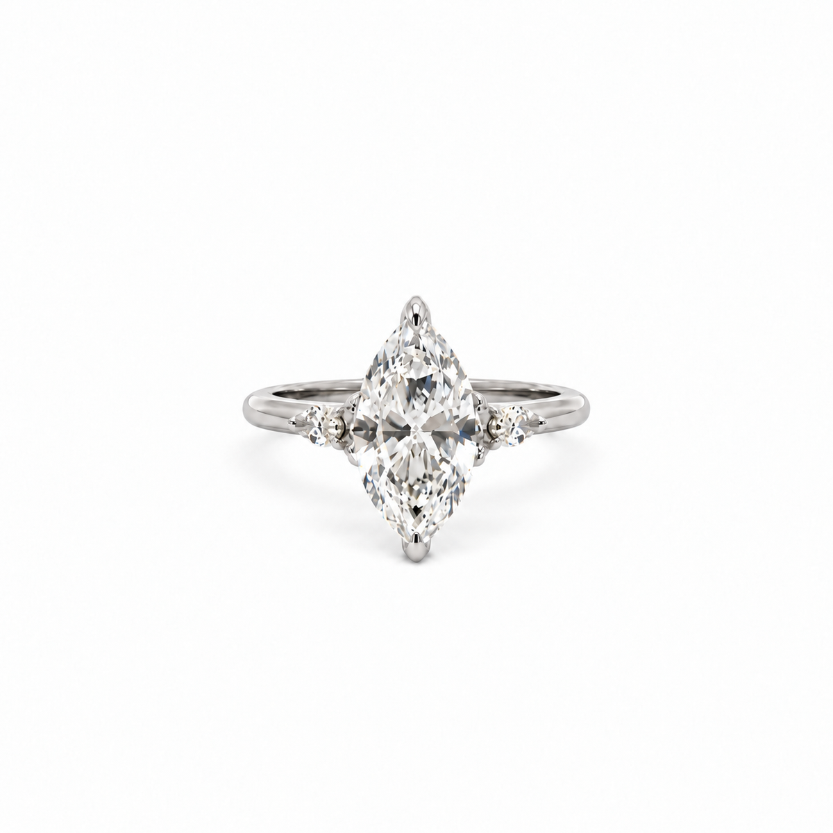 Marquise cut lab diamond engagement ring, 1.80mm non-cathedral tube shank with round and marquise stations and reverse halo – view 1 of 2