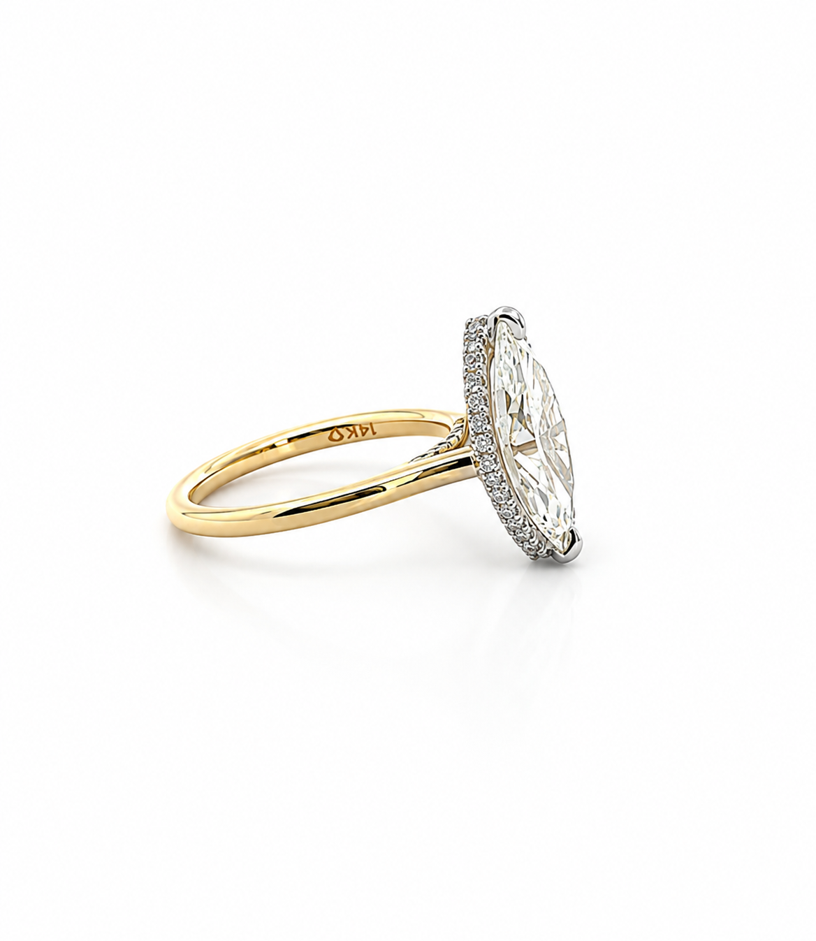 Marquise Cut Lab Diamond Engagement Ring | 1.80MM Tube Shank | Cathedral | Reverse Halo (Copy) - Lab Engagement Ring