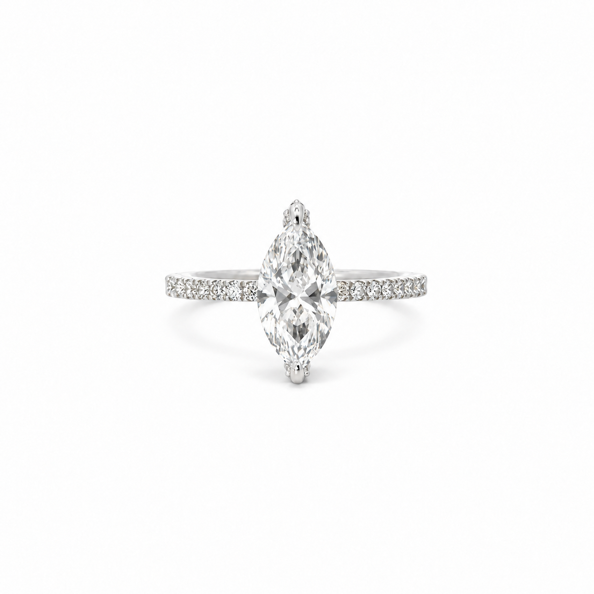 Marquise Cut Lab Diamond - Italian Pave Shank with Diamond Prongs & Reverse Halo- Available in 1.00ct - 7.00ct - Lab
