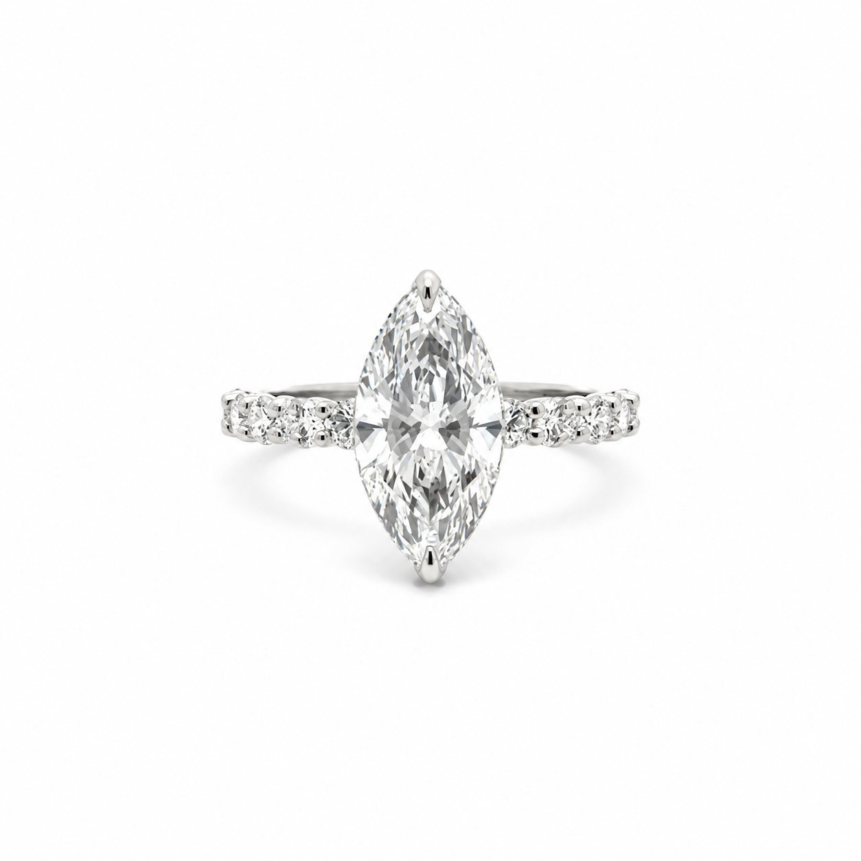 Marquise lab diamond engagement ring, with round illusion setting with reverse halo – view 1 of 4