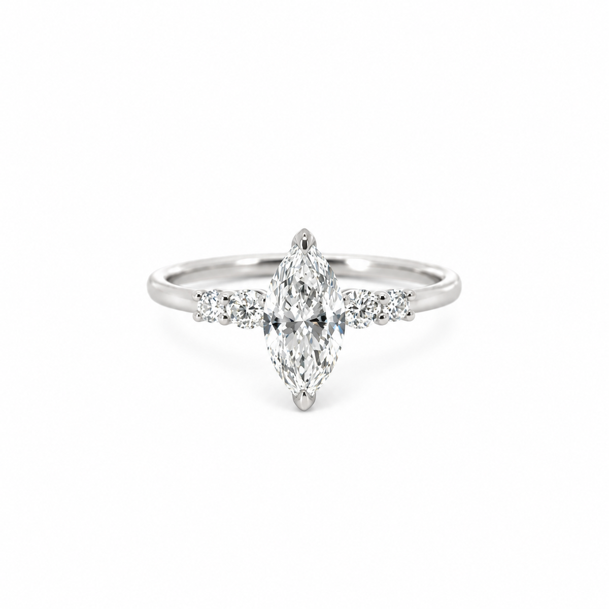 Marquise lab diamond engagement ring, with side diamonds – view 1 of 2