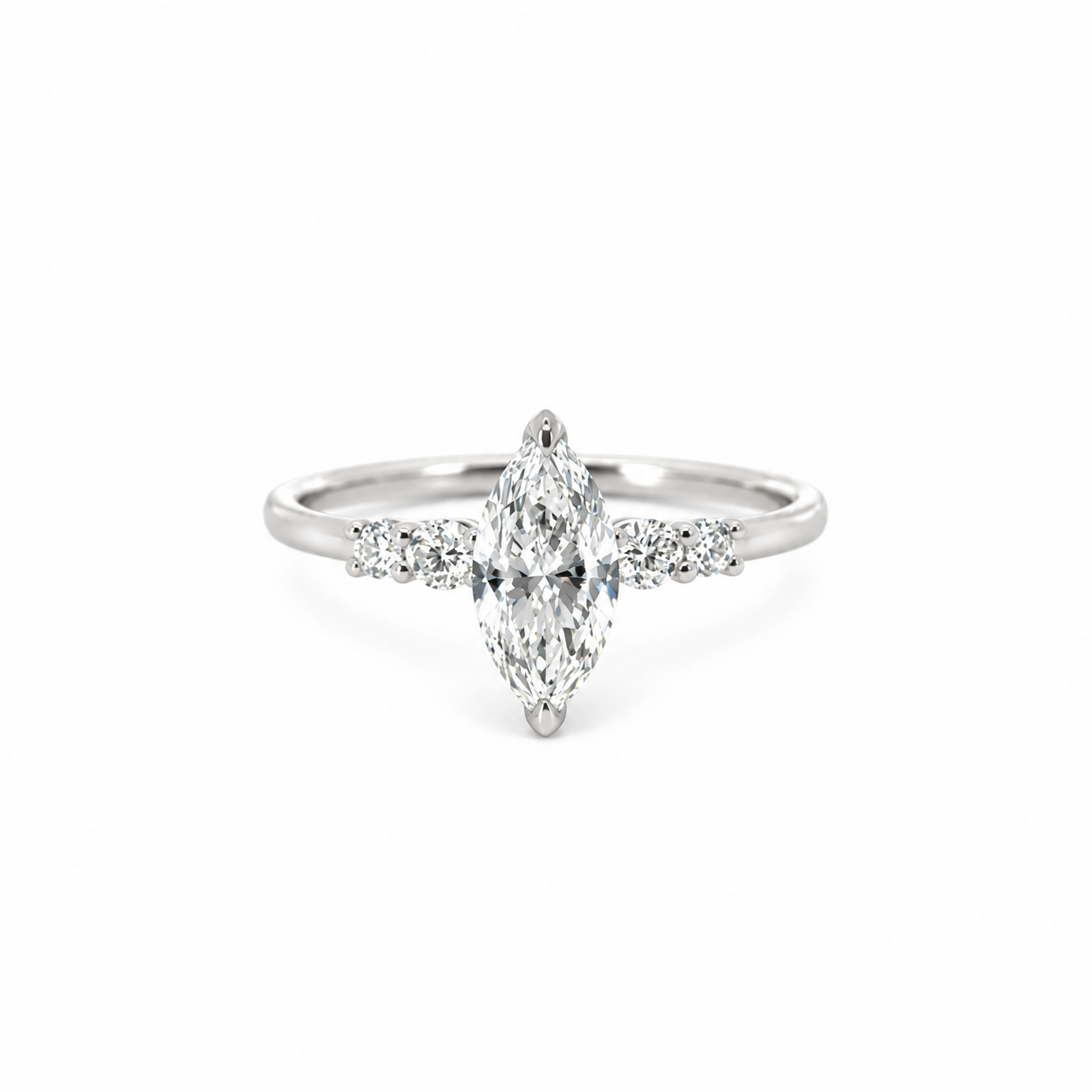 Marquise lab diamond engagement ring, with side diamonds – view 1 of 2