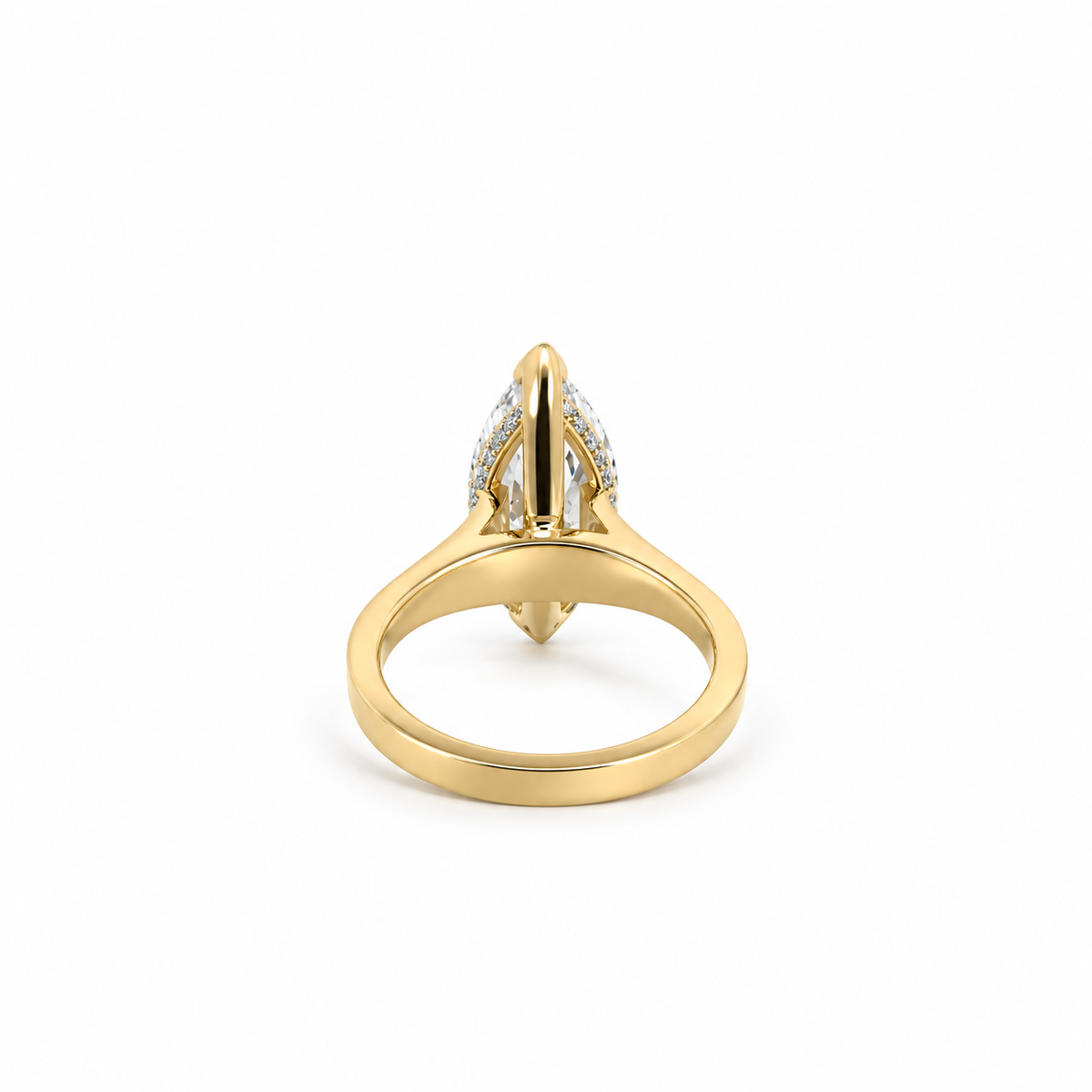 Marquise natural diamond engagement ring, 4mm to 2.50mm graduated cigar band with reverse halo and cathedral setting – view 3 of 3