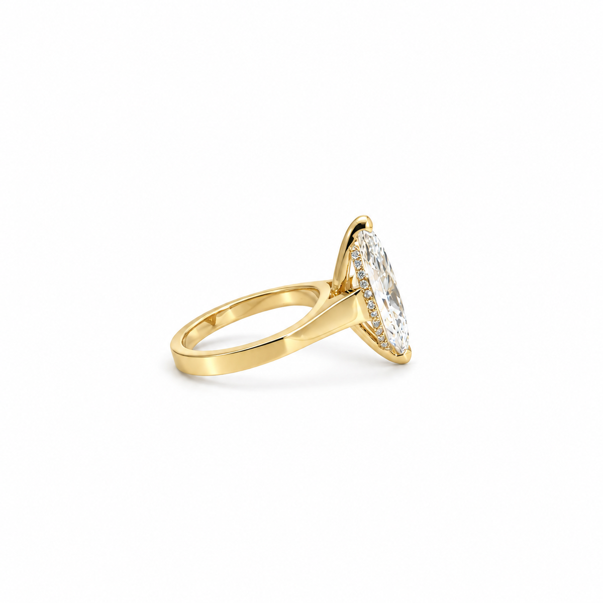 Marquise natural diamond engagement ring, 4mm to 2.50mm graduated cigar band with reverse halo and cathedral setting – view 2 of 3
