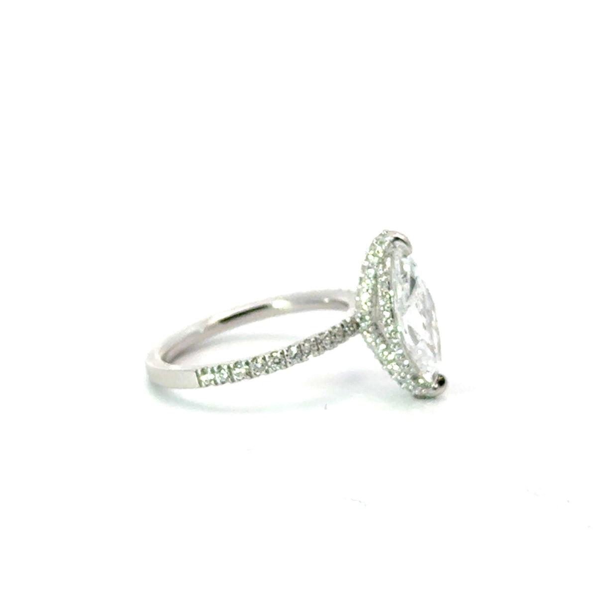 Marquise natural diamond engagement ring, italian pave shank with diamond prongs & reverse halo – view 2 of 3