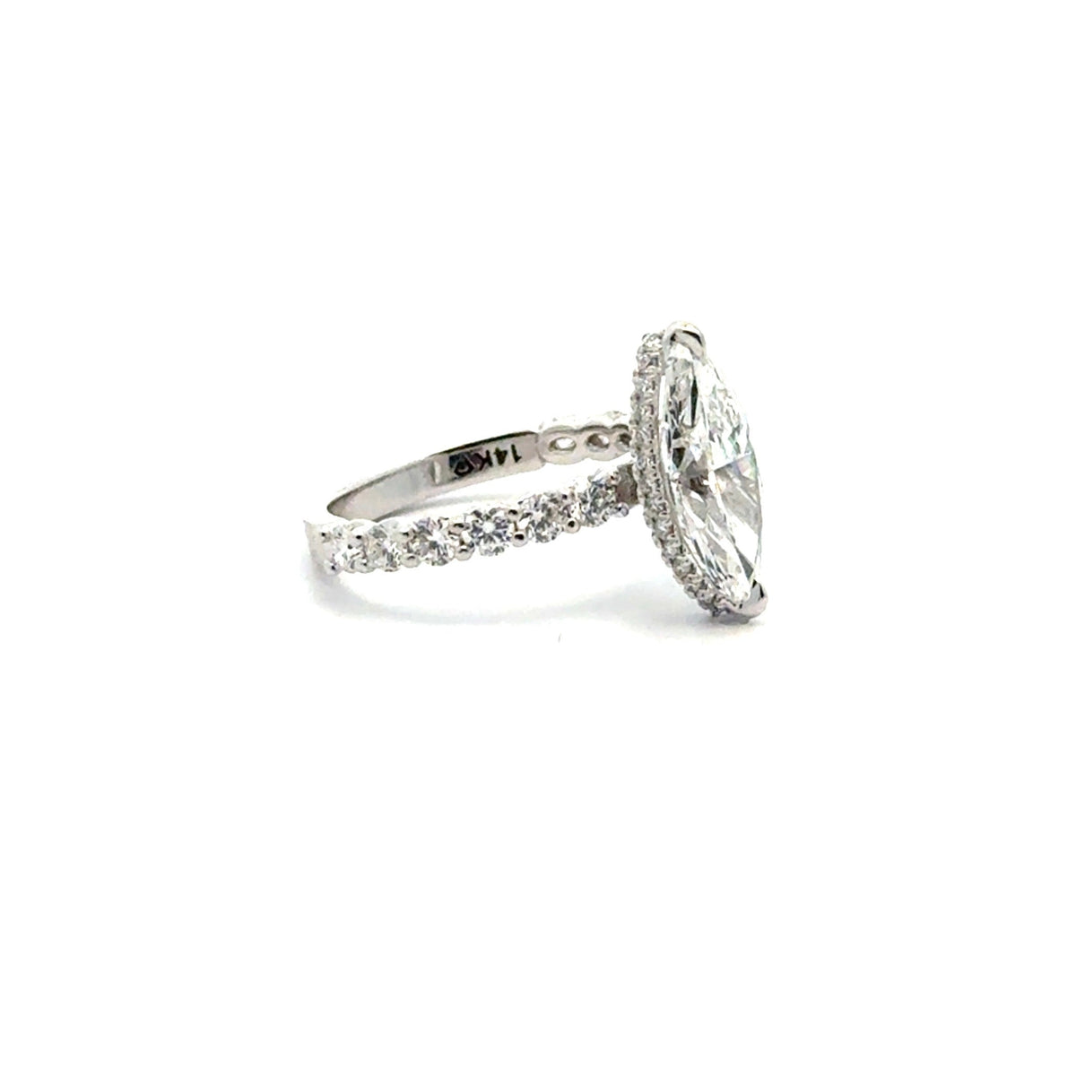 Marquise natural diamond engagement ring, with round illusion setting with reverse halo – view 3 of 4