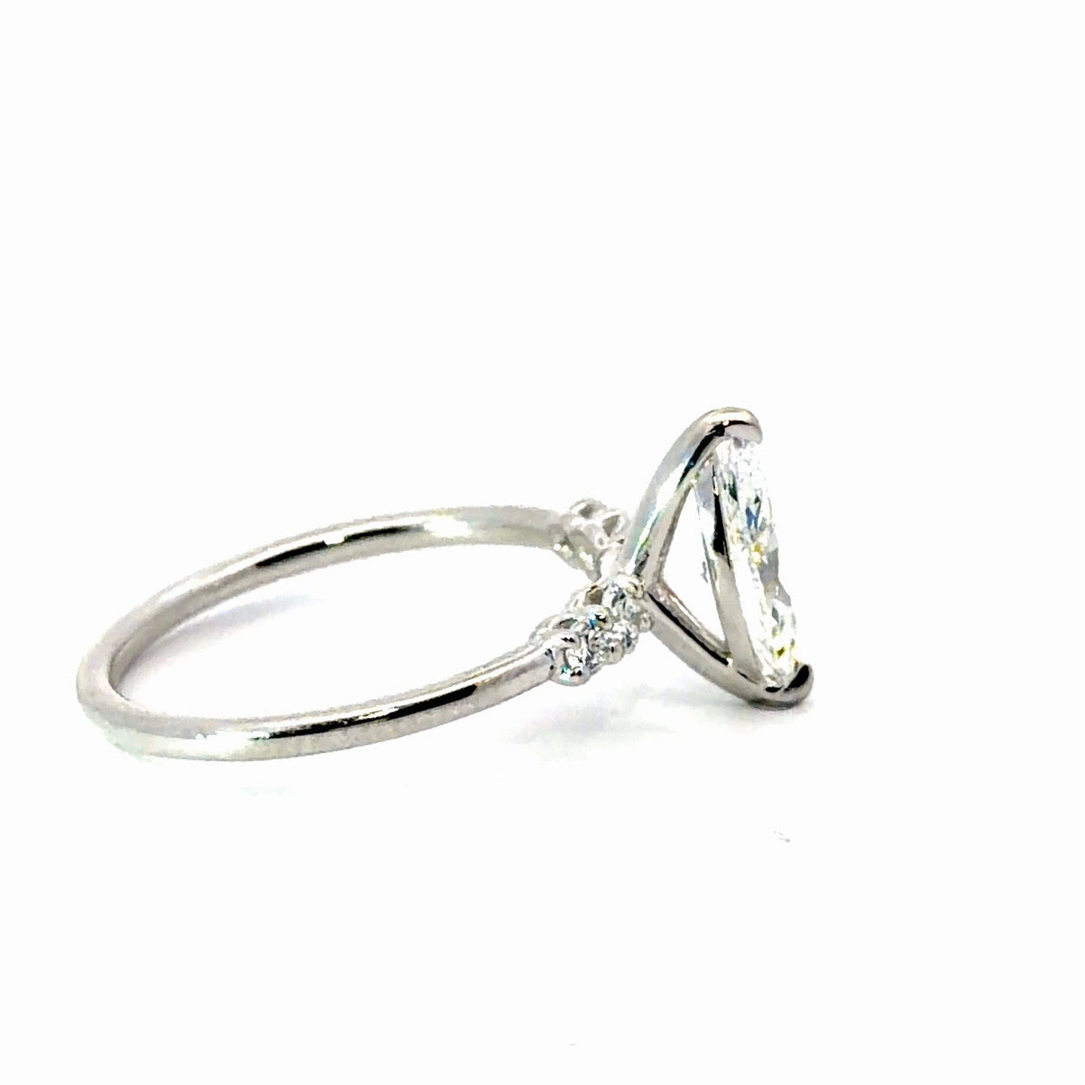 Marquise natural diamond engagement ring, with side diamonds – view 2 of 2
