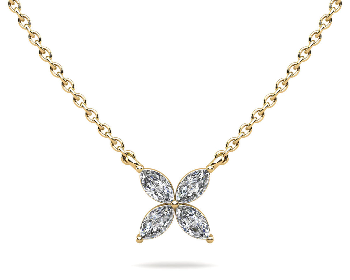 Flower Marquise Diamond Pendant- Choice of Natural or Lab Diamonds -.40ct to 1.20ct Total Weight - Lab Natural Necklace