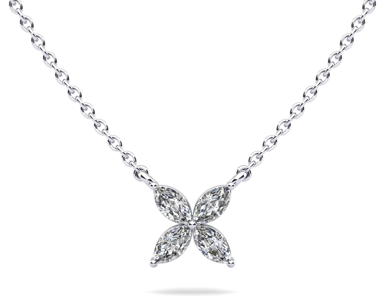 Flower Marquise Diamond Pendant- Choice of Natural or Lab Diamonds -.40ct to 1.20ct Total Weight - Lab Natural Necklace