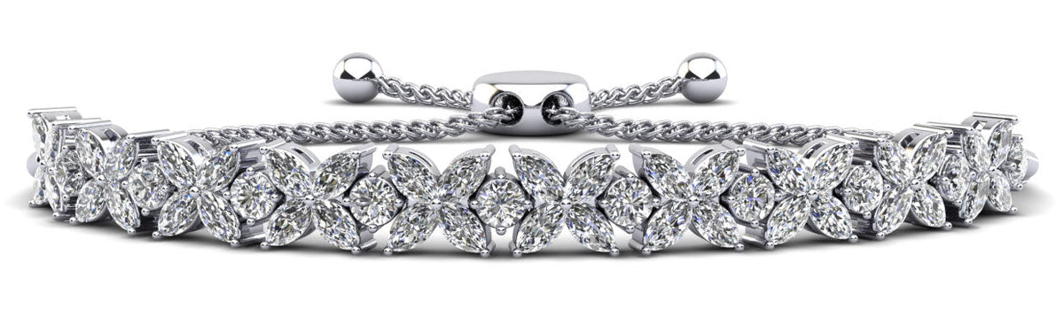 Flowers of Marquise / Round Diamond Adjustable Bracelet - Choice of White Gold or Yellow Gold -5.26ct to 7.60ct Total