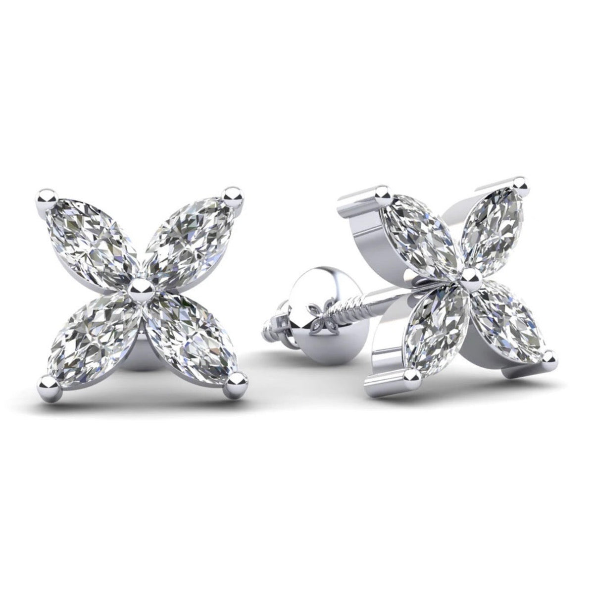 Marquise Shape Diamond Stud Earrings- Choice of Natural or Lab Diamonds -.88ct to 1.12ct Total Weight - Lab or Natural