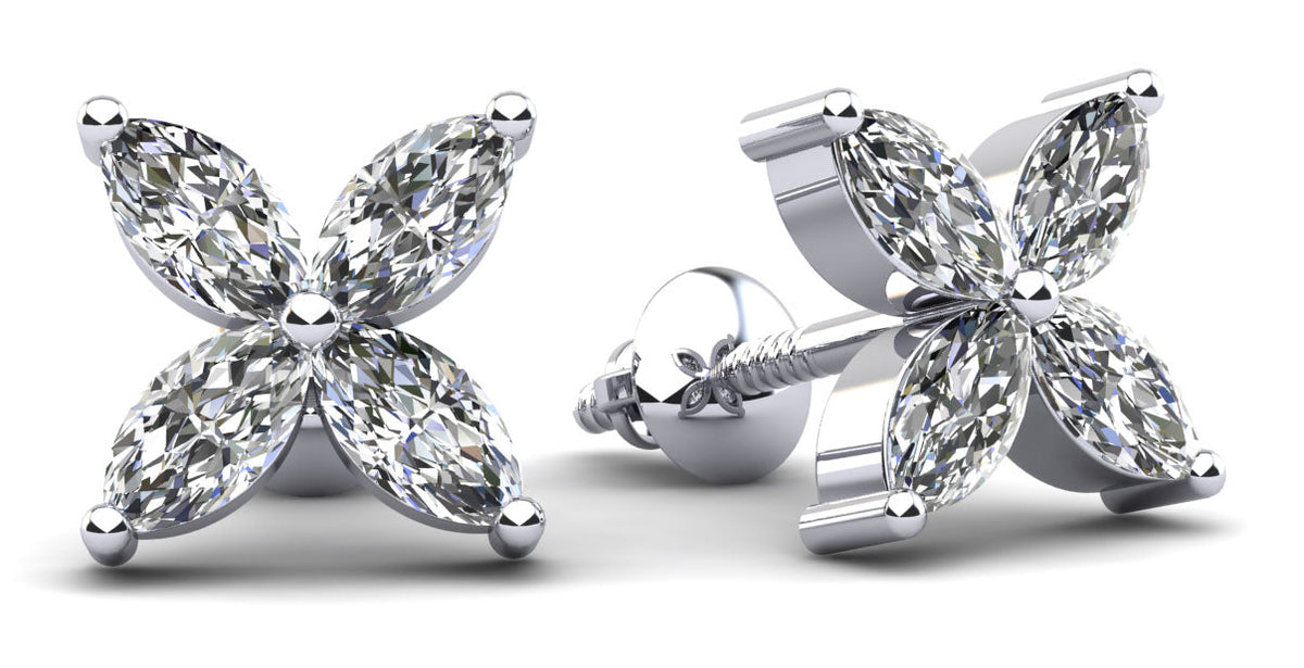 Marquise Shape Diamond Stud Earrings- Choice of Natural or Lab Diamonds -.88ct to 1.12ct Total Weight - Lab or Natural