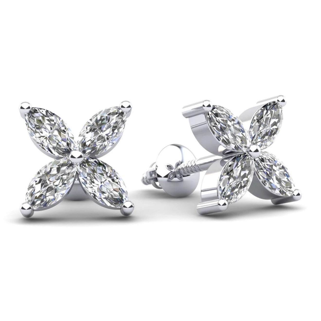 Marquise Shape Diamond Stud Earrings- Choice of Natural or Lab Diamonds -.88ct to 1.12ct Total Weight - Lab or Natural