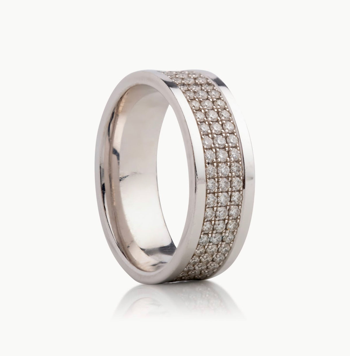 Men’s 3 Row Diamond Band Eternity- Choice of White Gold Yellow Gold Rose Gold or Cobalt - Men’s Wedding Band