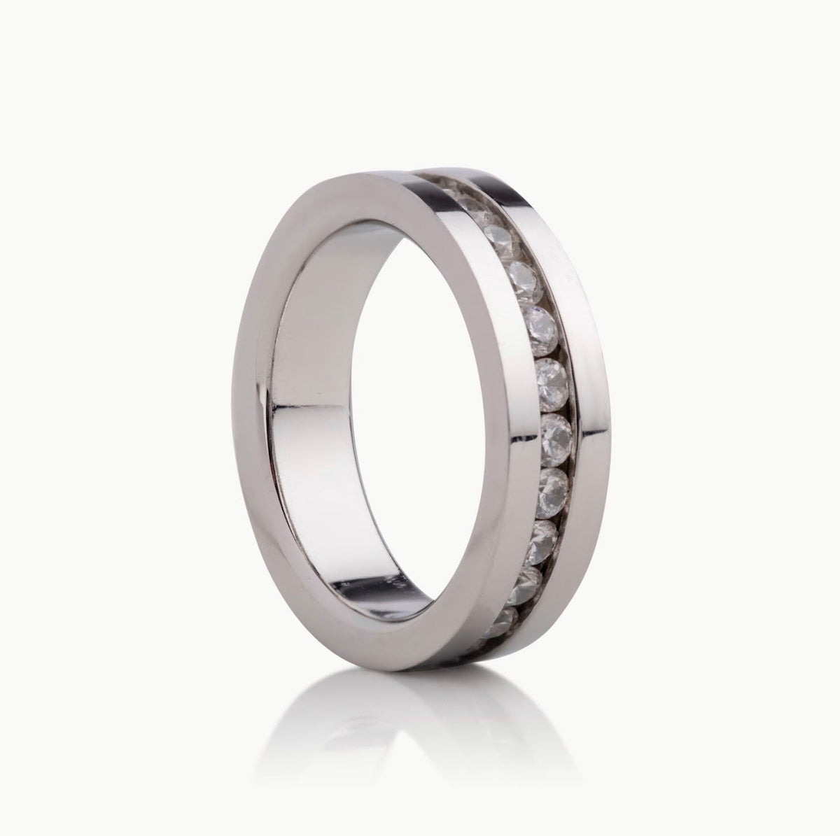Men’s 6MM Flat Diamond Channel Set Wedding Band - Choice of White Gold Yellow Gold Rose Gold or Cobalt - Men’s Wedding