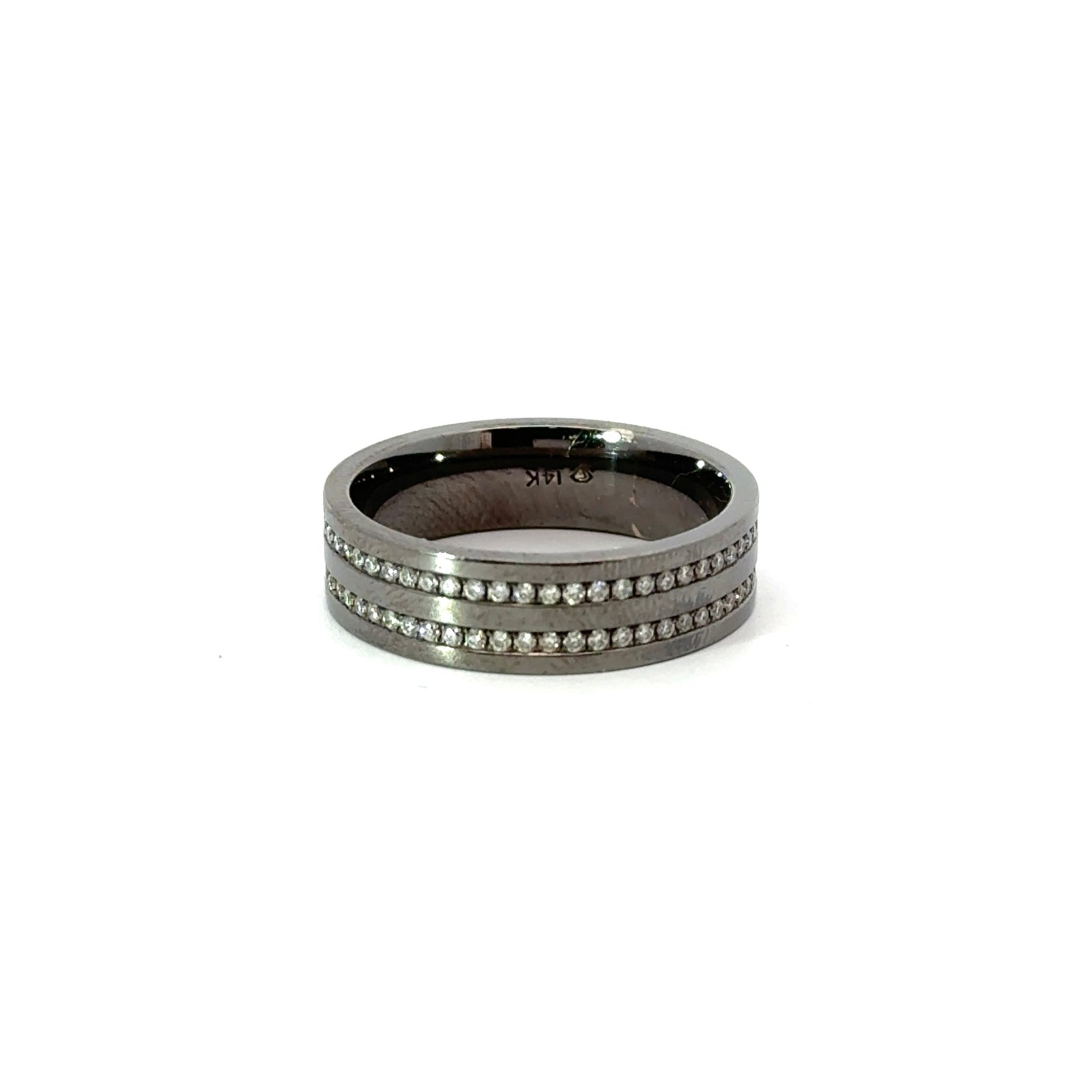 Men’s 6MM Flat Wedding Band - 2 Rows Spaced Out Diamonds - Choice of White Gold / Yellow Gold / Rose Gold or Cobalt