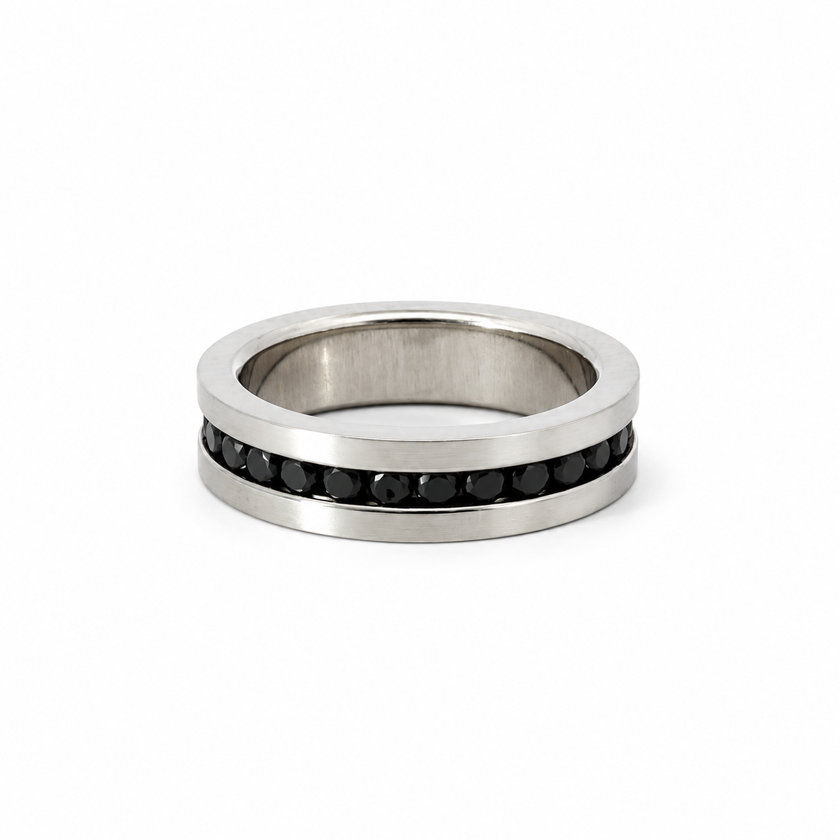 Men’s 6MM Flat Wedding Band with Black Diamonds - Choice of White Gold / Yellow Gold / Rose Gold or Cobalt - Men’s