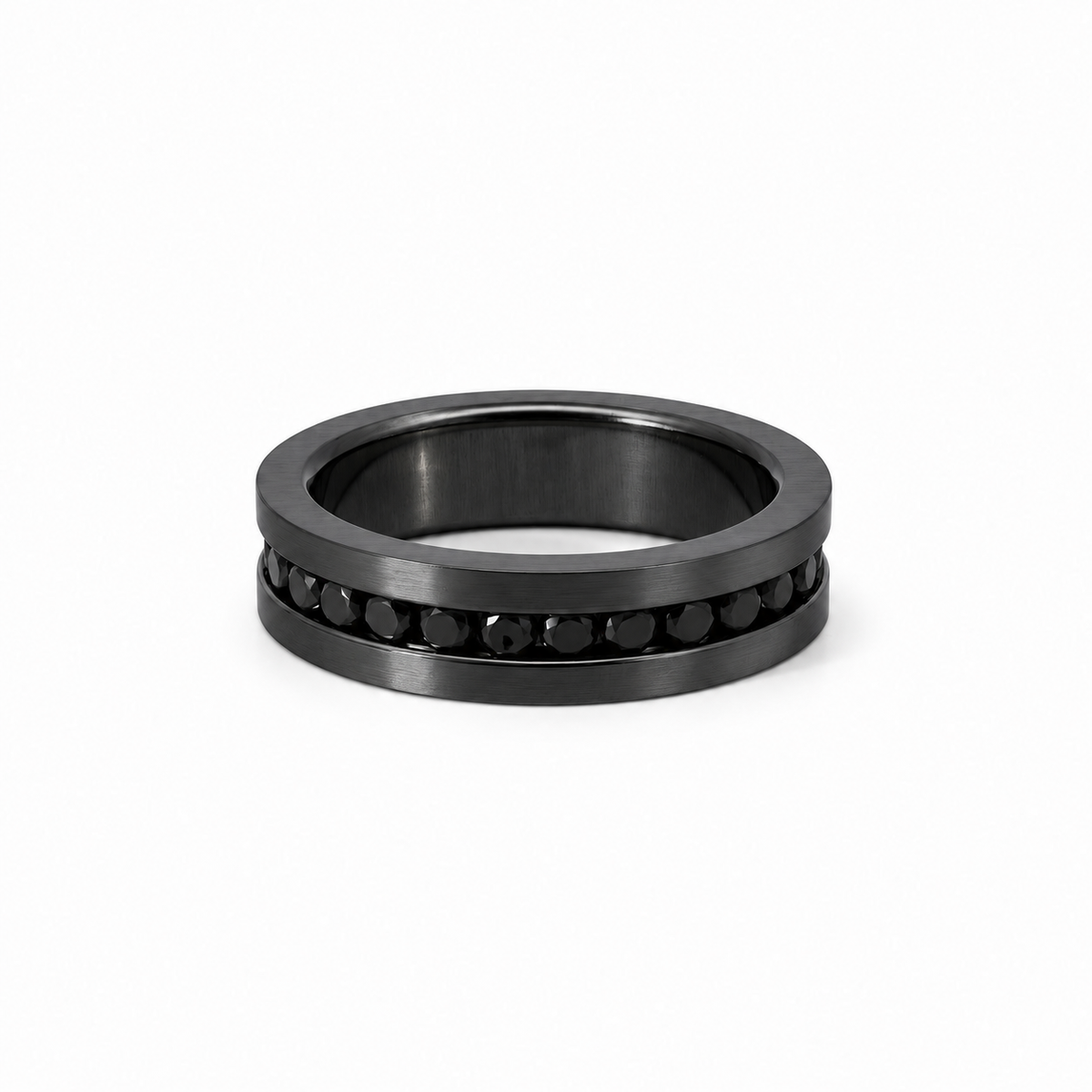 Men’s 6MM Flat Wedding Band with Black Diamonds | 14KT White Gold Yellow Gold Rose Gold or Zirconium | Men’s Wedding