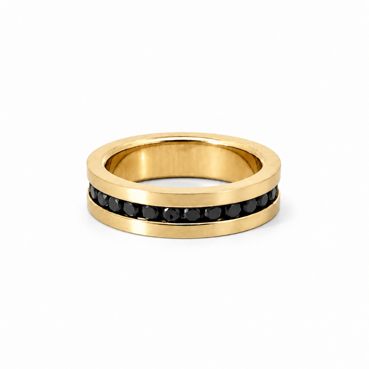Men’s 6MM Flat Wedding Band with Black Diamonds | 14KT White Gold Yellow Gold Rose Gold or Zirconium | Men’s Wedding