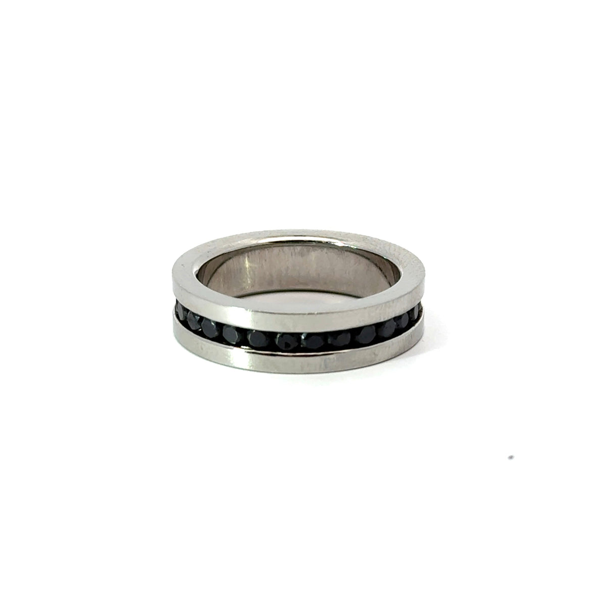 Men’s 6MM Flat Wedding Band with Black Diamonds - Choice of White Gold / Yellow Gold / Rose Gold or Cobalt - Men’s
