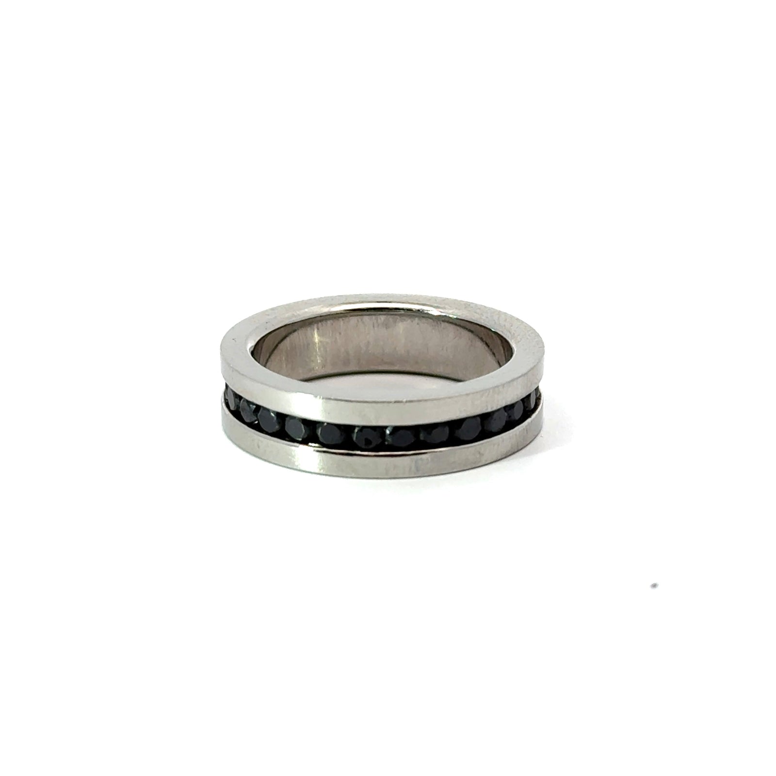 Men’s 6MM Flat Wedding Band with Black Diamonds - Choice of White Gold / Yellow Gold / Rose Gold or Cobalt - Men’s