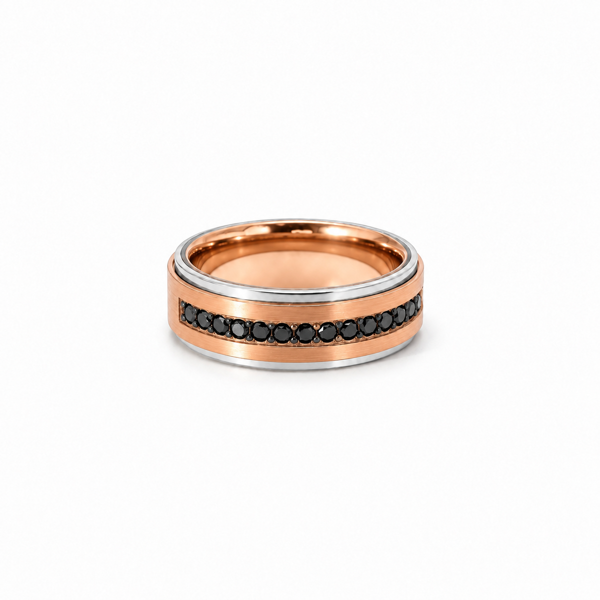 Men’s 6MM Step Cut Wedding Band | Black Diamonds 1/2 Eternity or Full Eternity | 14KT Rose Gold Yellow Gold White Gold