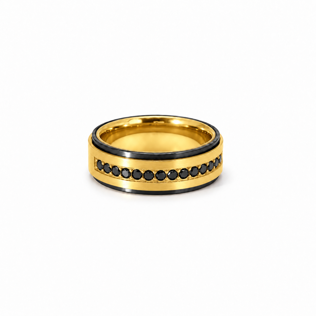Men’s 6MM Step Cut Wedding Band | Black Diamonds 1/2 Eternity or Full Eternity | 14KT Rose Gold Yellow Gold White Gold