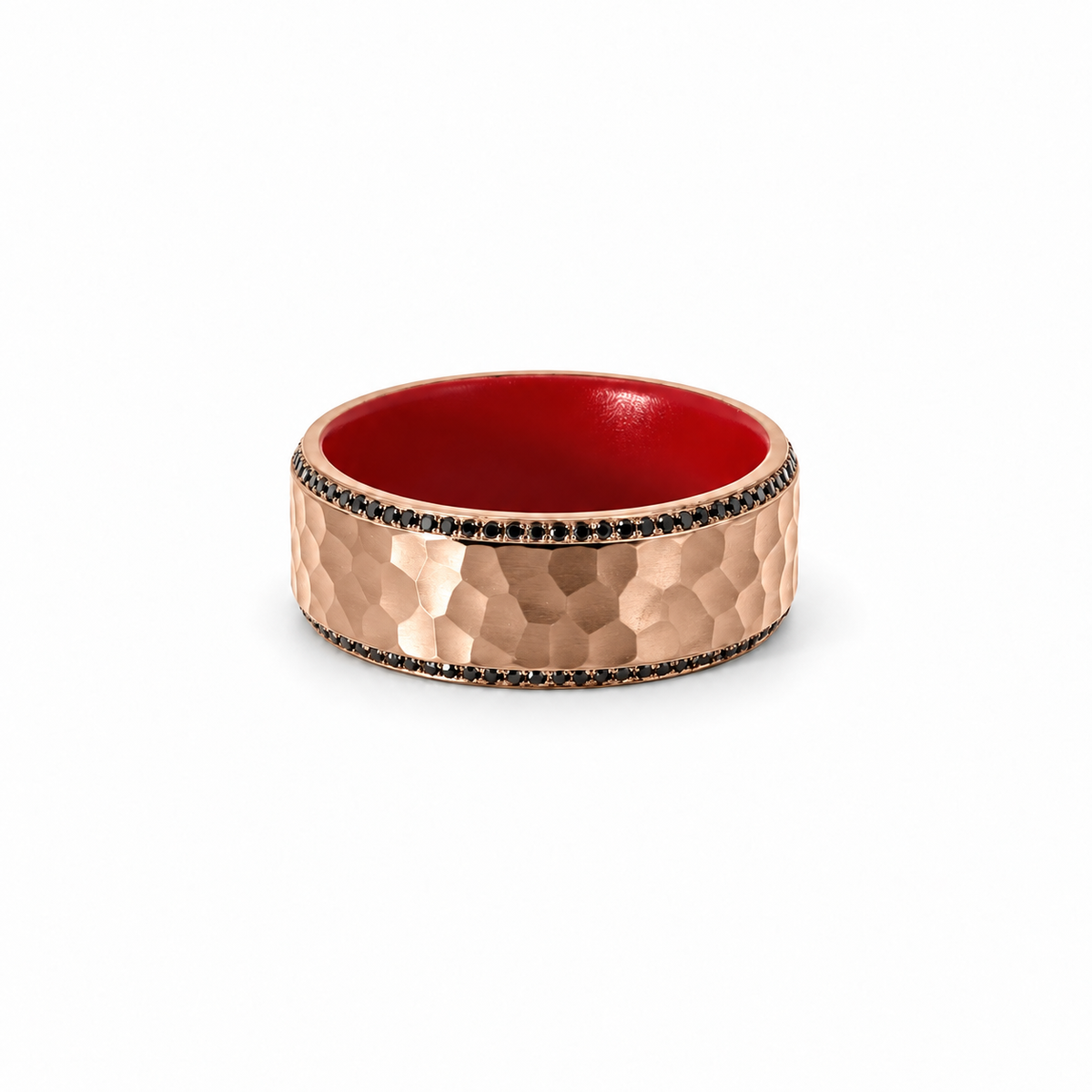 Men’s 7MM Bevelled Edge with Black Diamonds on Bevel | Red Interior | 14KT White Yellow Rose Gold or Zirconium | Men’s