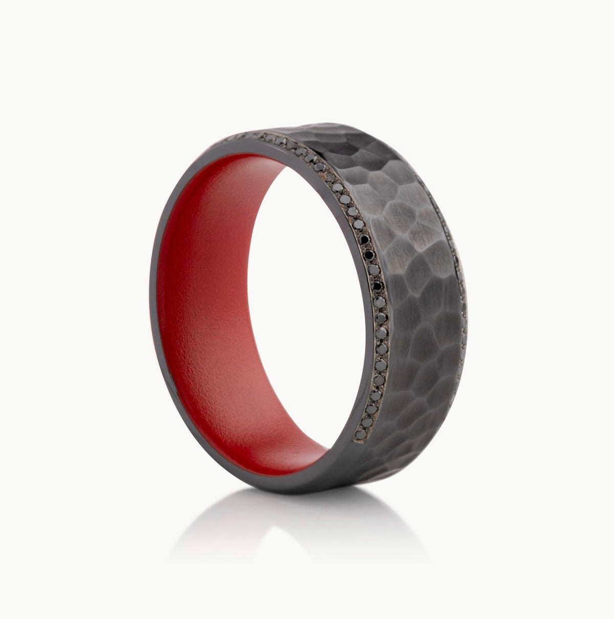 Men’s 7MM Bevelled Edge with Black Diamonds on Edges - Choice of Zirconium - Men’s Wedding Band