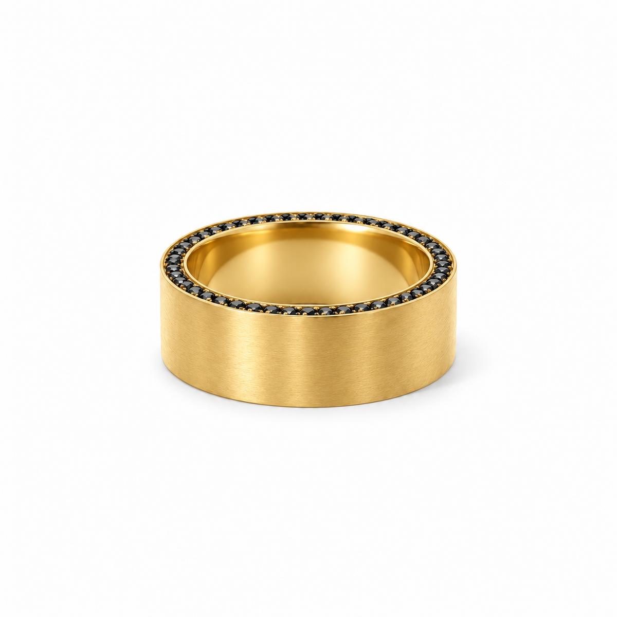 Men’s 7MM Flat Band with Black Diamonds on Edges | 14KT White Yellow Rose Gold or Zirconium | Men’s Wedding Band