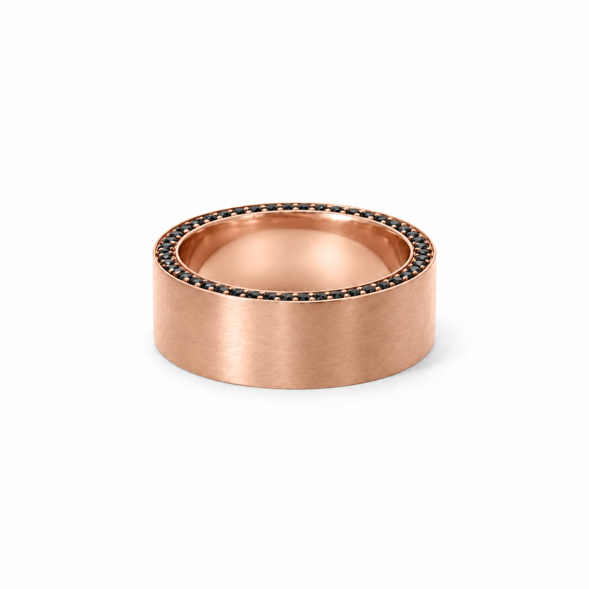 Men’s 7MM Flat Band with Black Diamonds on Edges | 14KT White Yellow Rose Gold or Zirconium | Men’s Wedding Band