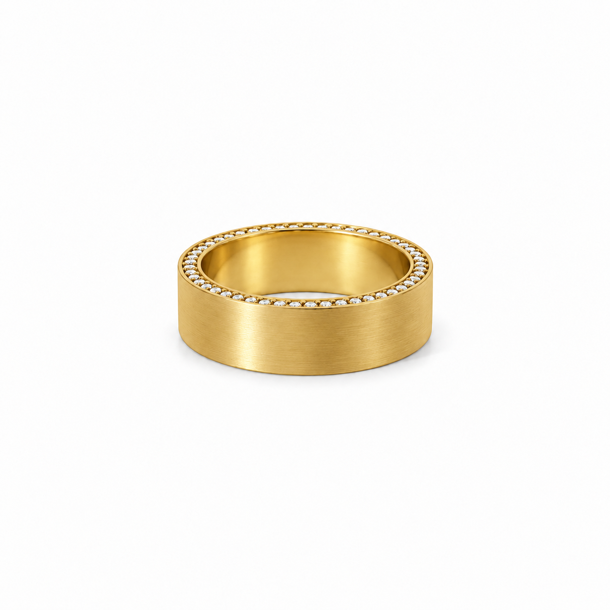 Men’s 7MM Flat Band with Diamonds on Edges | 14KT White Yellow Rose Gold or Zirconium | Lab or Natural Diamonds | Men’s