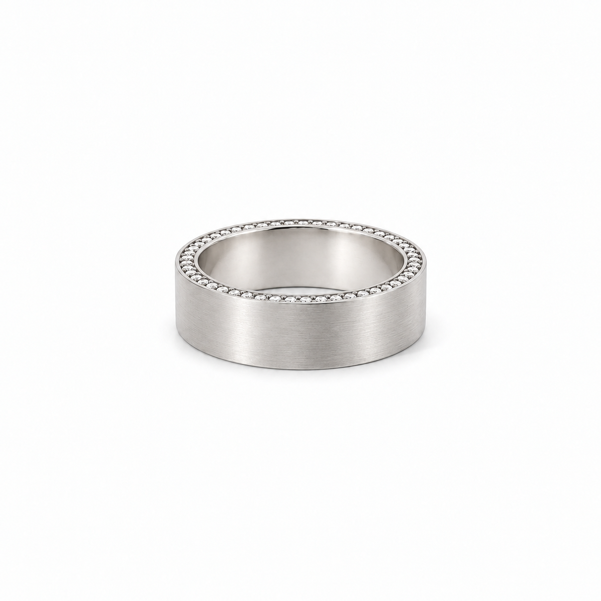 Men’s 7MM Flat Band with Diamonds on Edges | 14KT White Yellow Rose Gold or Zirconium | Lab or Natural Diamonds | Men’s