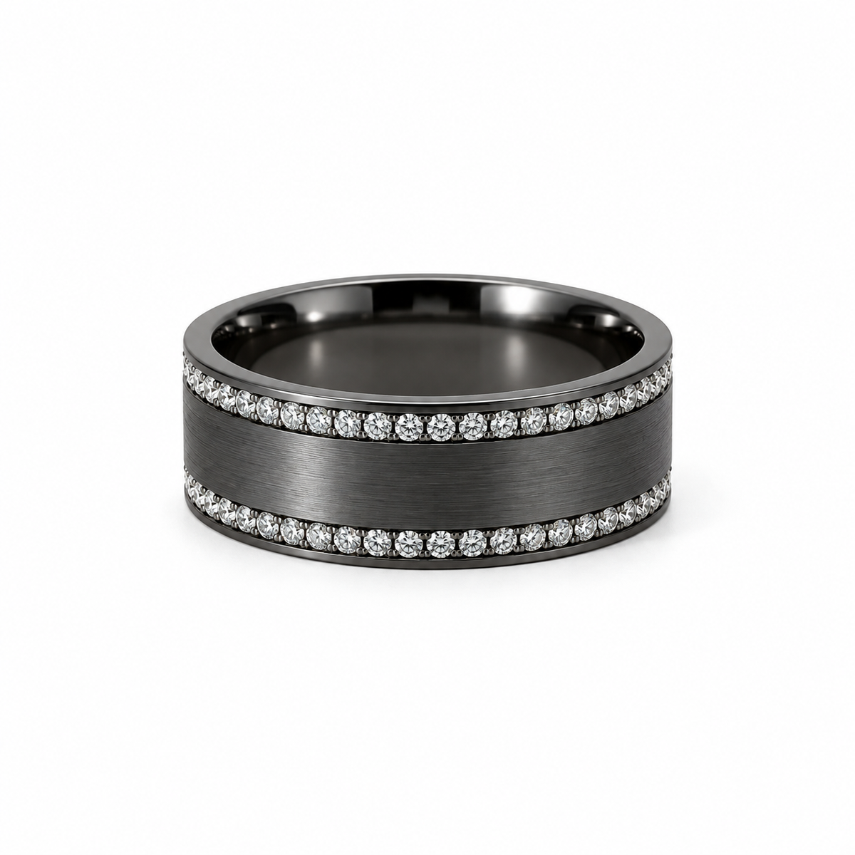 Men’s 7MM Flat Wedding Band | 2 Rows of Lab or Natural Diamonds | 14KT White Yellow Rose Gold or Zirconium - Men’s