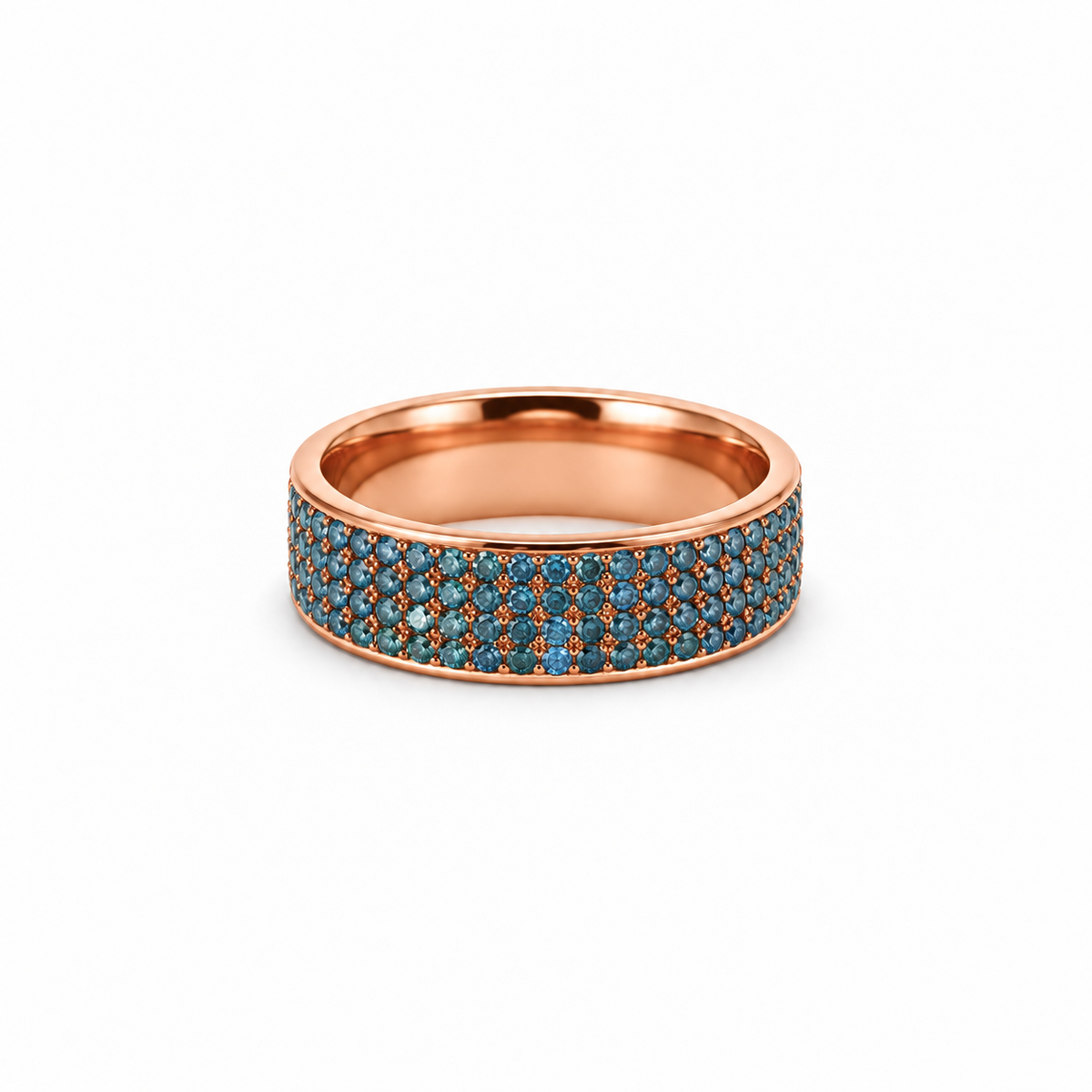 Men’s 7MM Flat Wedding Band | 4 Rows of Lab Blue Diamonds | 14KT White Yellow Rose Gold or Zirconium | Men’s Wedding