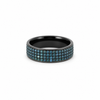 Men’s 7MM Flat Wedding Band with 4 Rows of Blue Diamonds - Choice of Zirconium - Men’s Wedding Band