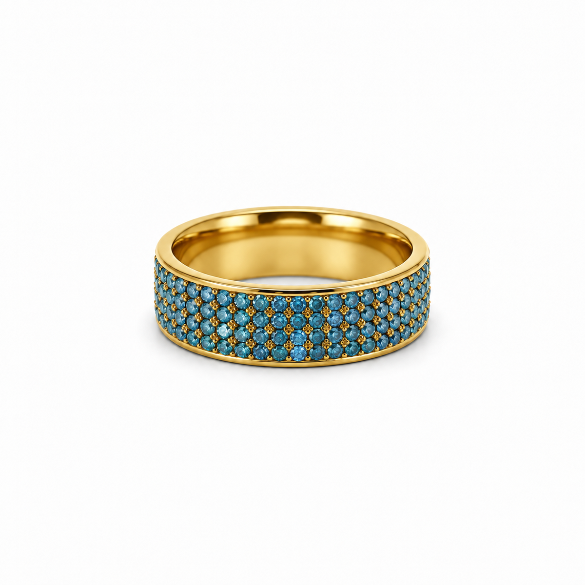 Men’s 7MM Flat Wedding Band | 4 Rows of Lab Blue Diamonds | 14KT White Yellow Rose Gold or Zirconium | Men’s Wedding