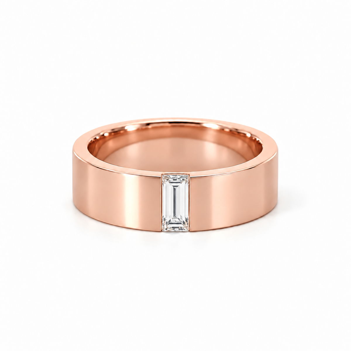 Men’s 7MM Flat Wedding Band |.50ct Straight Baguette Lab or Natural Diamond | 14KT White Yellow or Rose Gold | Men’s