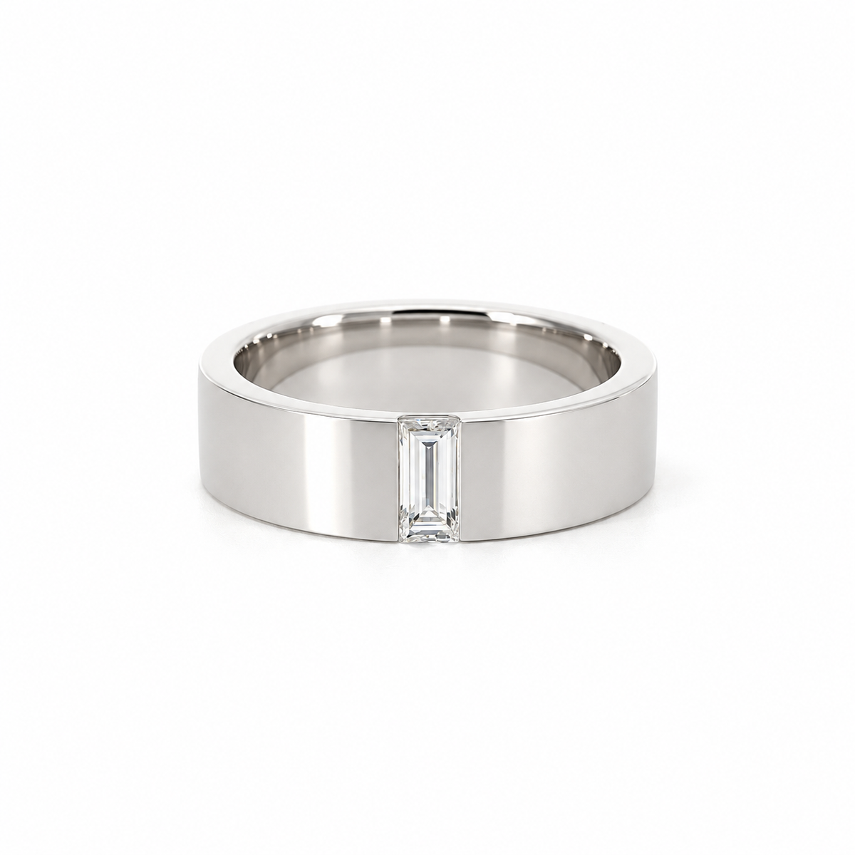 Men’s 7MM Flat Wedding Band |.50ct Straight Baguette Lab or Natural Diamond | 14KT White Yellow or Rose Gold | Men’s