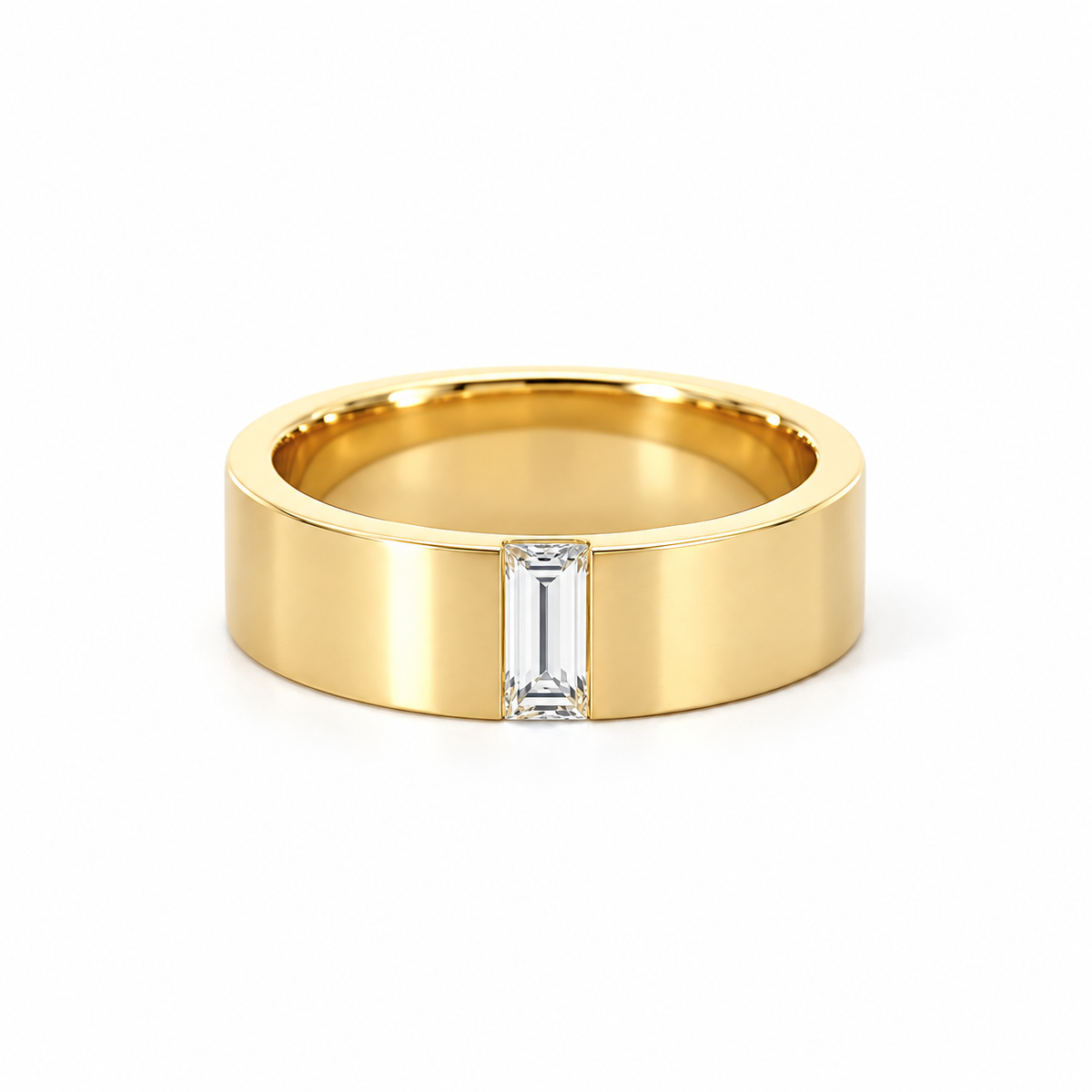 Men’s 7MM Flat Wedding Band |.50ct Straight Baguette Lab or Natural Diamond | 14KT White Yellow or Rose Gold | Men’s