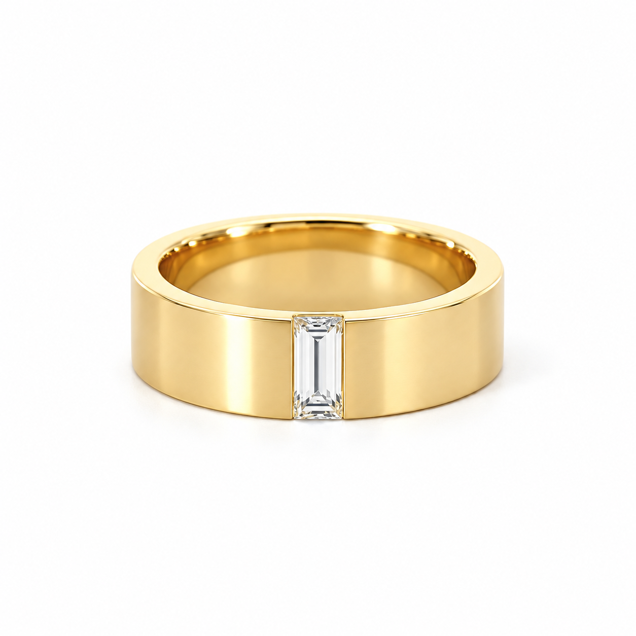 Men’s 7MM Flat Wedding Band |.50ct Straight Baguette Lab or Natural Diamond | 14KT White Yellow or Rose Gold | Men’s