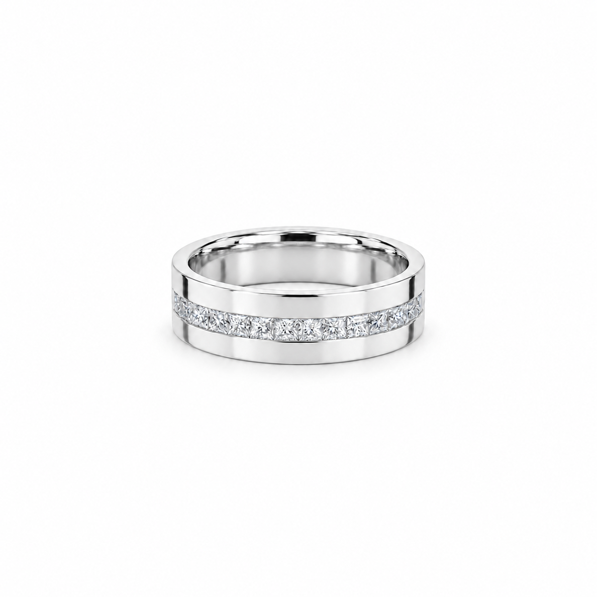 Men’s 7MM Flat Wedding Band | Lab or Natural White Diamonds | 14KT White Yellow Rose Gold or Zirconium | Men’s Wedding