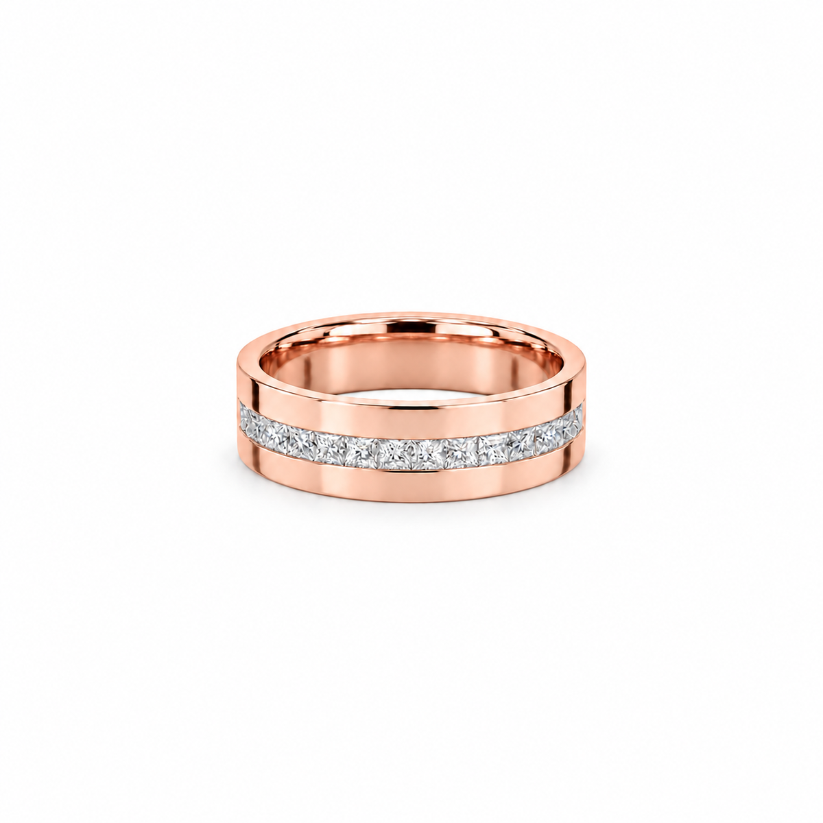Men’s 7MM Flat Wedding Band | Lab or Natural White Diamonds | 14KT White Yellow Rose Gold or Zirconium | Men’s Wedding