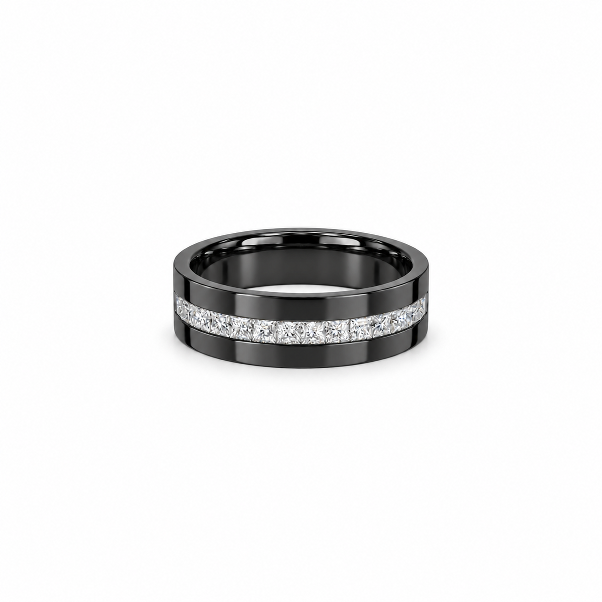 Men’s 7MM Flat Wedding Band | Lab or Natural White Diamonds | 14KT White Yellow Rose Gold or Zirconium | Men’s Wedding