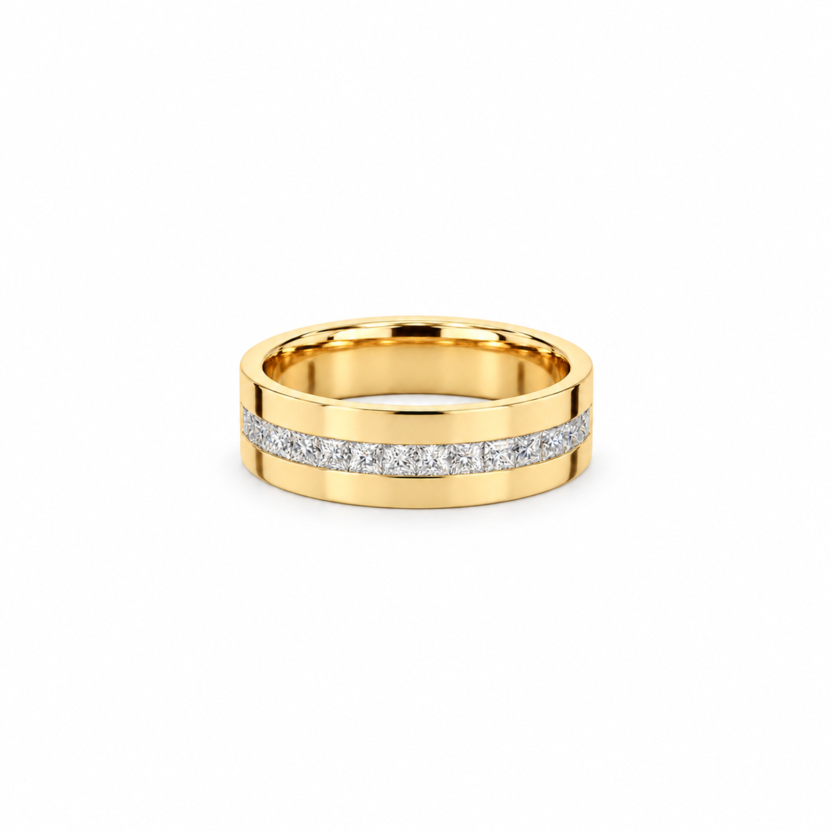 Men’s 7MM Flat Wedding Band | Lab or Natural White Diamonds | 14KT White Yellow Rose Gold or Zirconium | Men’s Wedding
