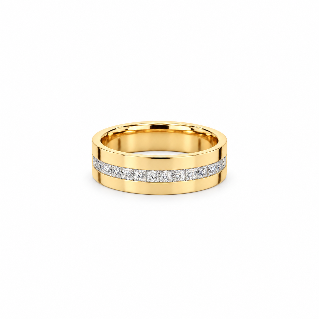 Men’s 7MM Flat Wedding Band | Lab or Natural White Diamonds | 14KT White Yellow Rose Gold or Zirconium | Men’s Wedding